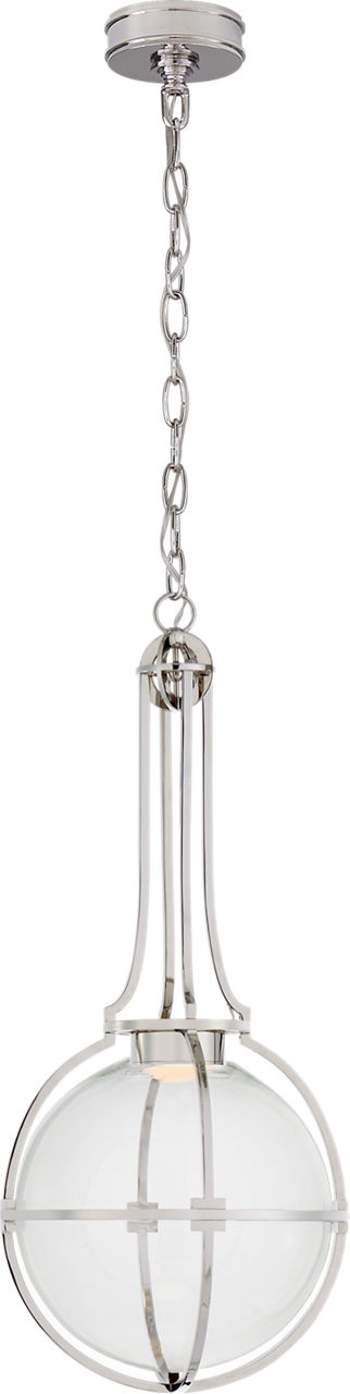 Gracie Medium Captured Globe Pendant in Polished Nickel with Clear Glass