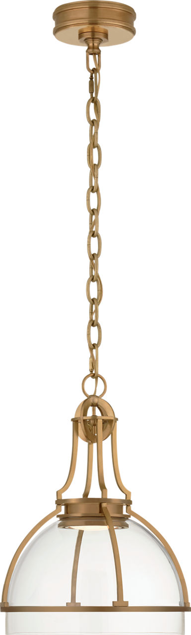 Gracie Medium Dome Pendant in Antique-Burnished Brass with Clear Glass