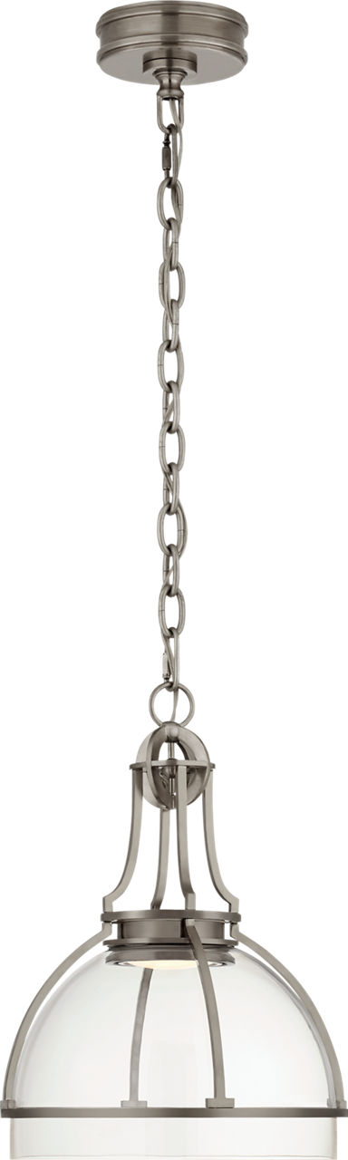 Gracie Medium Dome Pendant in Antique Nickel with Clear Glass