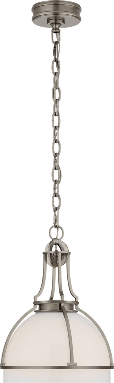 Gracie Medium Dome Pendant in Antique Nickel with White Glass