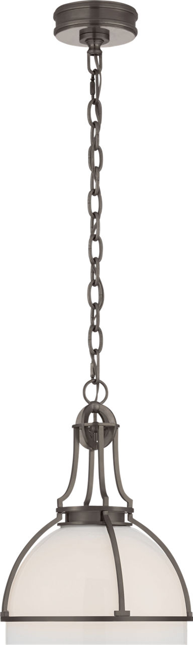 Gracie Medium Dome Pendant in Bronze with White Glass