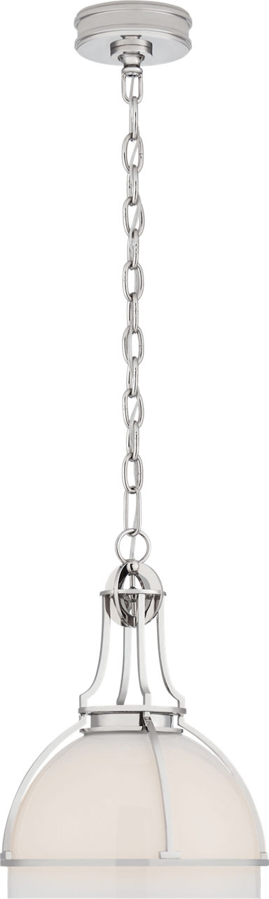 Gracie Medium Dome Pendant in Polished Nickel with White Glass