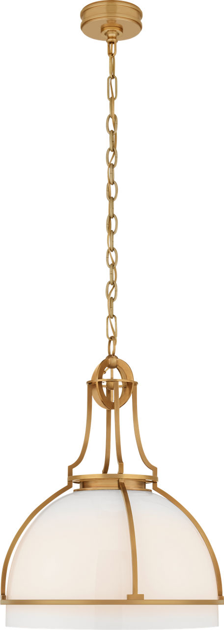 Gracie Large Dome Pendant in Antique-Burnished Brass with White Glass