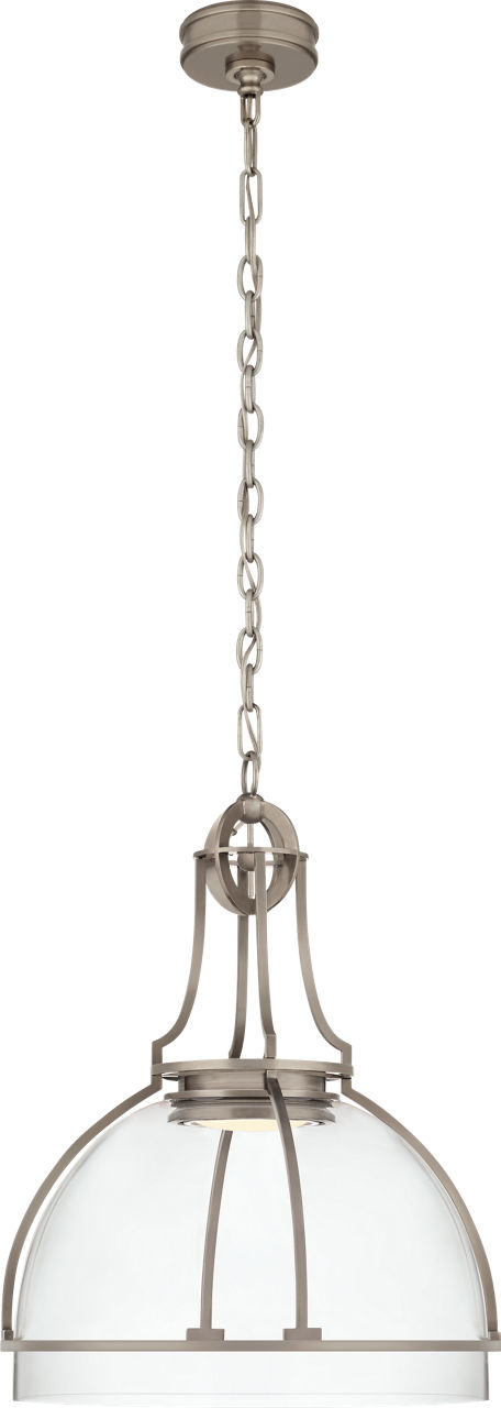 Gracie Large Dome Pendant in Antique Nickel with Clear Glass