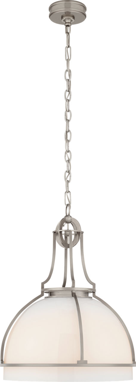 Gracie Large Dome Pendant in Antique Nickel with White Glass