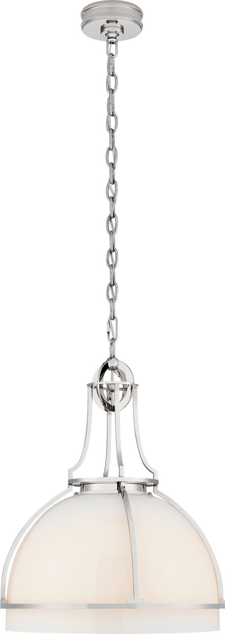 Gracie Large Dome Pendant in Polished Nickel with White Glass