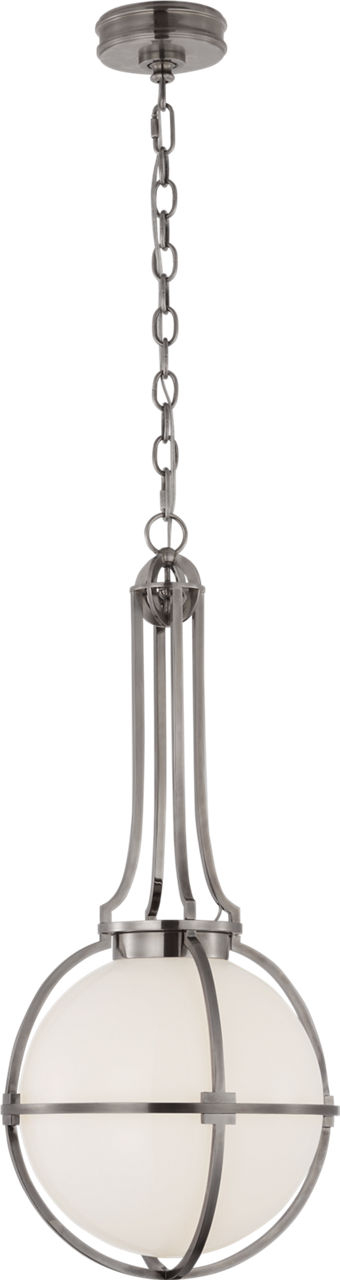 Gracie Medium Captured Globe Pendant in Antique Nickel with White Glass