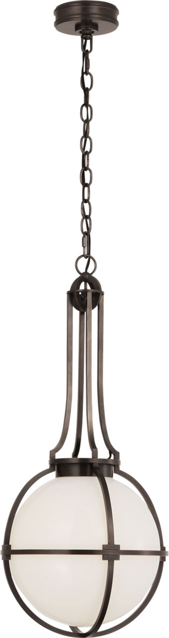 Gracie Medium Captured Globe Pendant in Bronze with White Glass