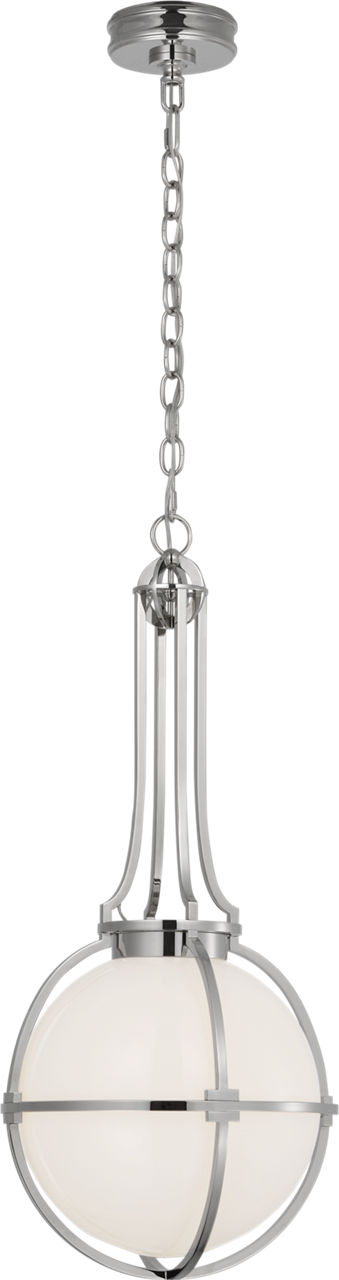 Gracie Medium Captured Globe Pendant in Polished Nickel with White Glass