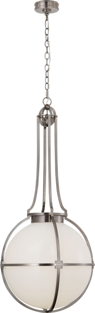 Gracie Large Captured Globe Pendant in Antique Nickel with White Glass