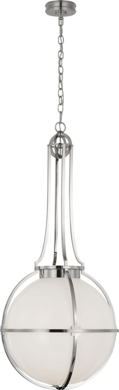Gracie Large Captured Globe Pendant in Polished Nickel with White Glass