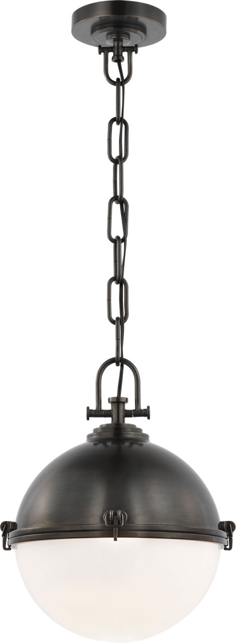 Adrian Large Globe Pendant in Bronze with White Glass