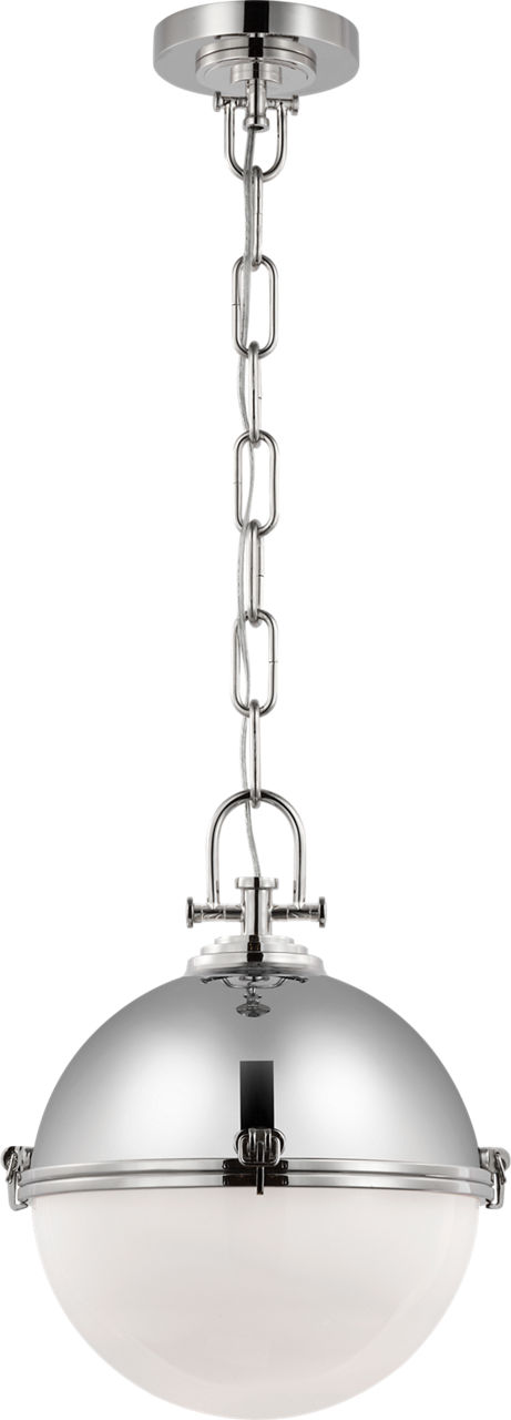 Adrian Large Globe Pendant in Polished Nickel with White Glass