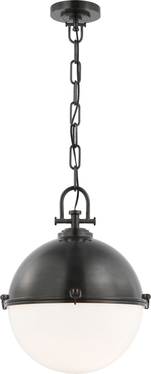 Adrian X-Large Globe Pendant in Bronze with White Glass