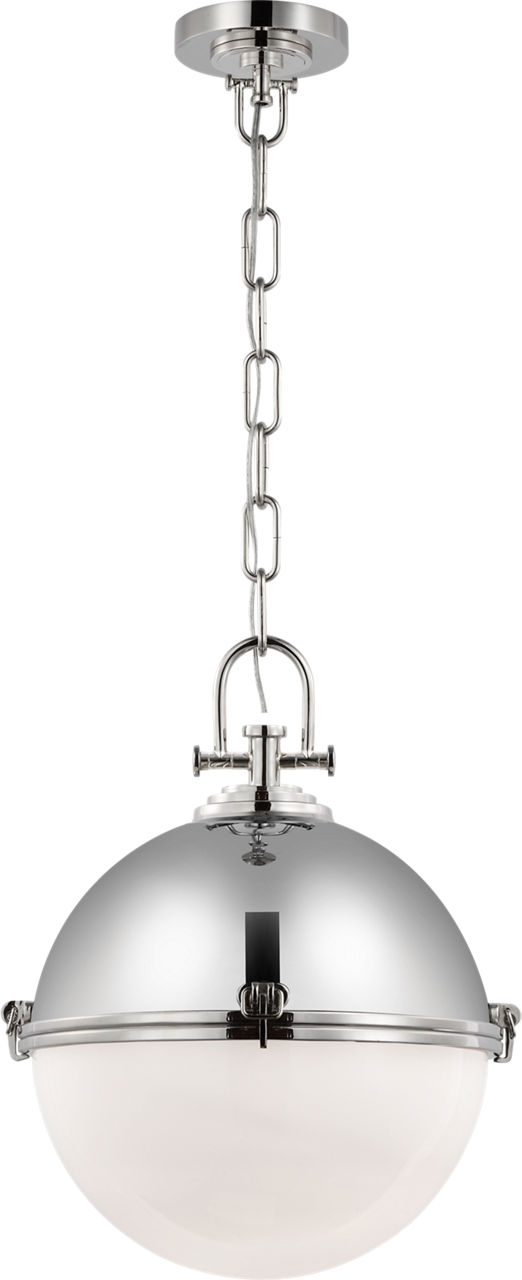 Adrian X-Large Globe Pendant in Polished Nickel with White Glass
