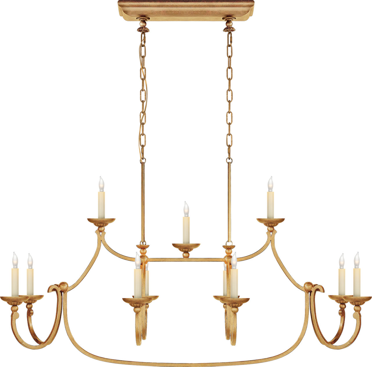 Flemish Large Linear Pendant in Gilded Iron