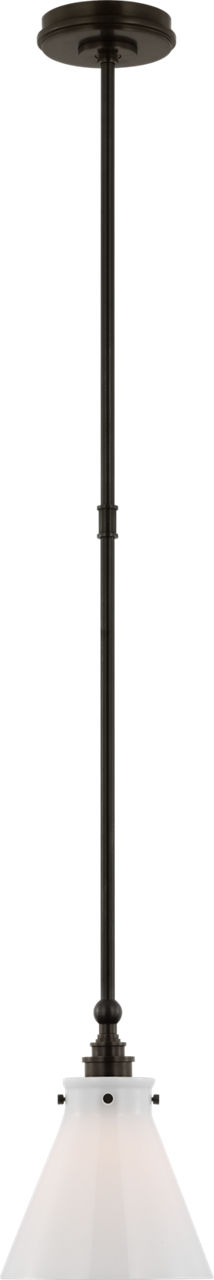 Parkington 9" Pendant in Bronze with White Glass