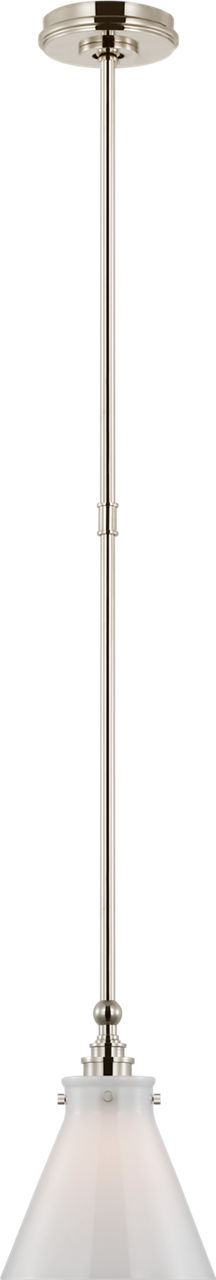 Parkington 9" Pendant in Polished Nickel with White Glass