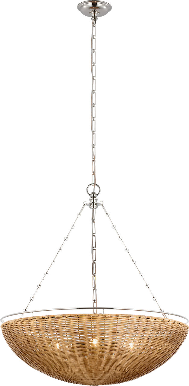 Clovis Medium Chandelier in Polished Nickel and Natural Wicker