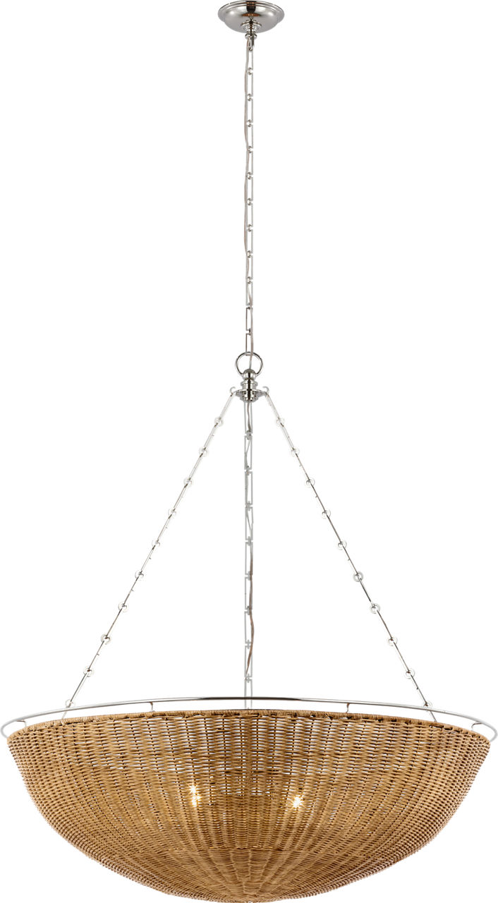 Clovis Extra Large Chandelier in Polished Nickel and Natural Wicker