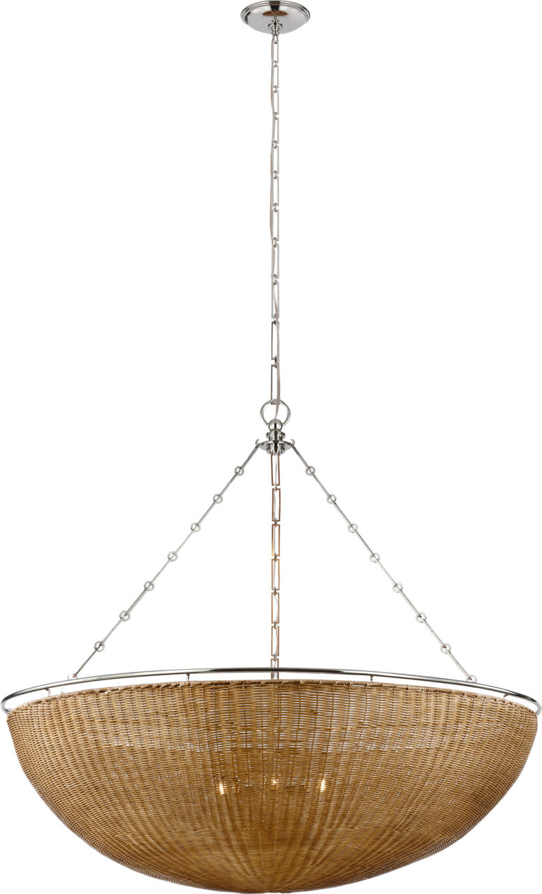 Clovis Grande Chandelier in Polished Nickel and Natural Wicker