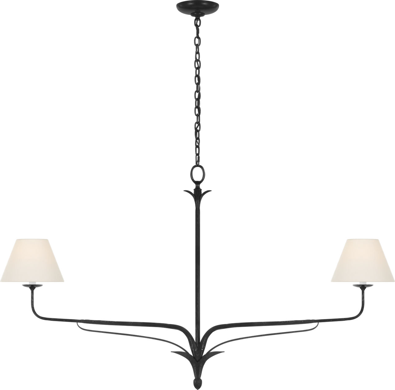 Amalfi 57" Linear Chandelier in Waxed Black with Linen Shades