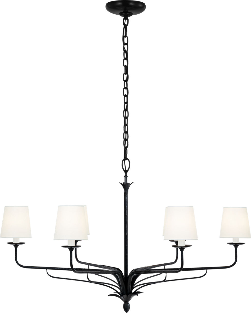 Amalfi 41" Chandelier in Waxed Black with Linen Shades