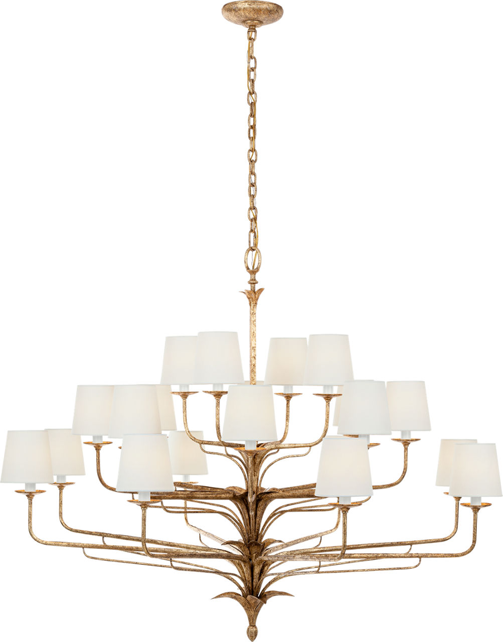 Amalfi 50" Three-Tiered Chandelier in Milano Gold with Linen Shades
