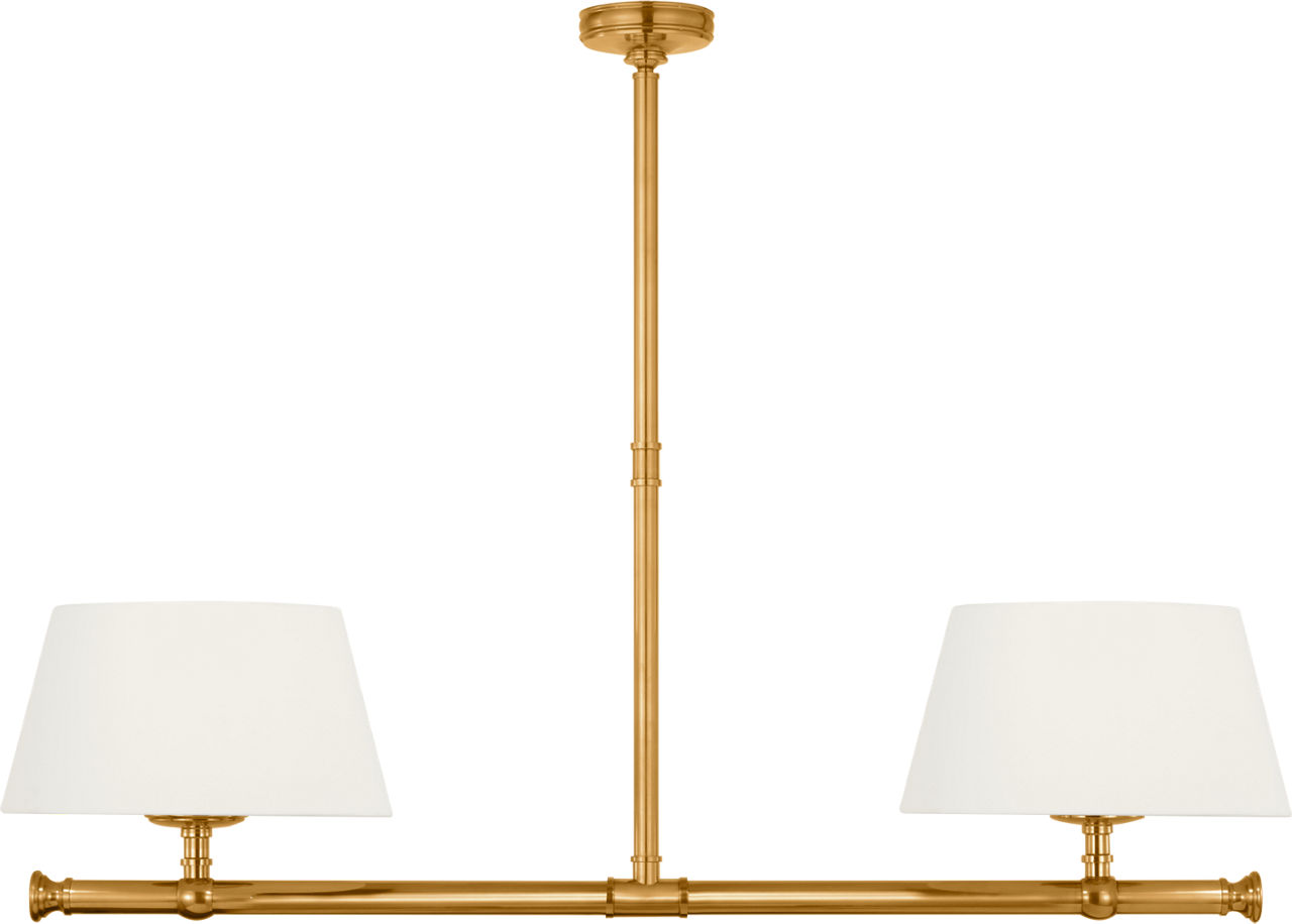 Marion 56" Linear Chandelier in Antique-Burnished Brass with Linen Shades