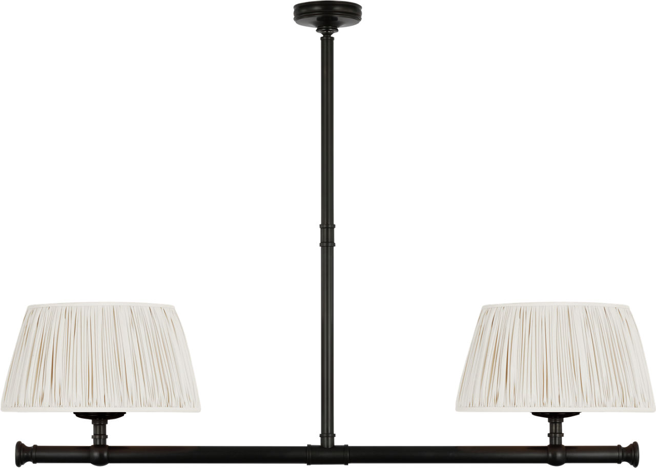 Marion 56" Linear Chandelier in Bronze with Champage Silk Pleated Shades