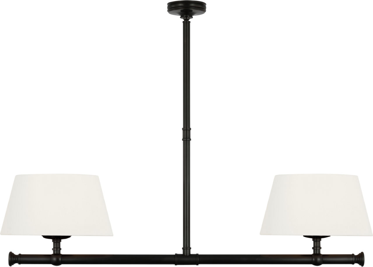 Marion 56" Linear Chandelier in Bronze with Linen Shades