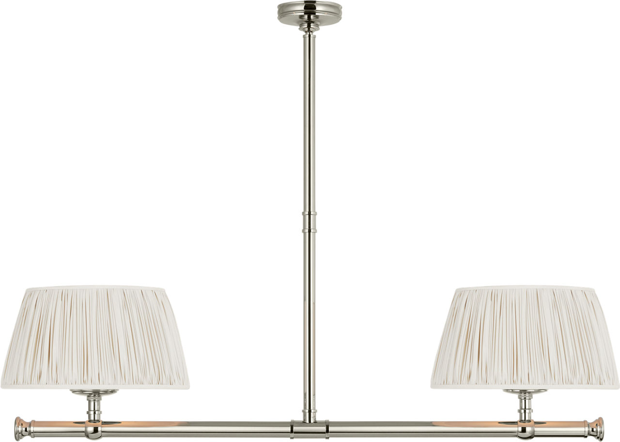 Marion 56" Linear Chandelier in Polished Nickel with Champage Silk Pleated Shades
