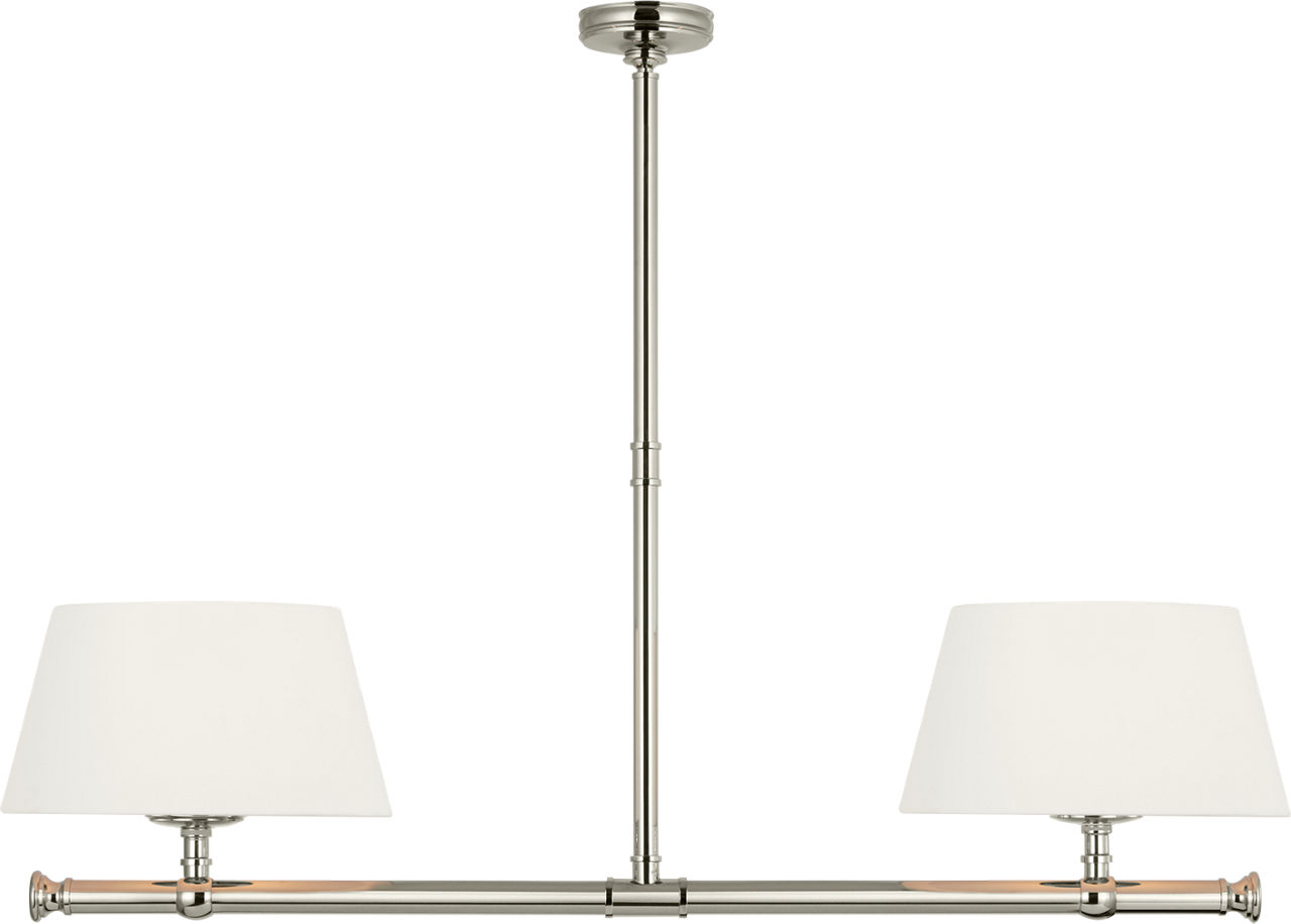 Marion 56" Linear Chandelier in Polished Nickel with Linen Shades