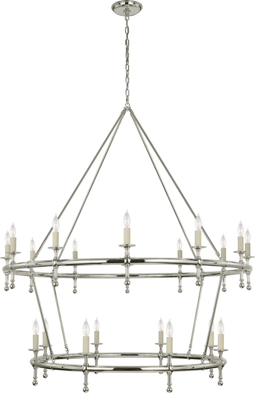 Classic 54" Two-Tier Ring Chandelier in Polished Nickel