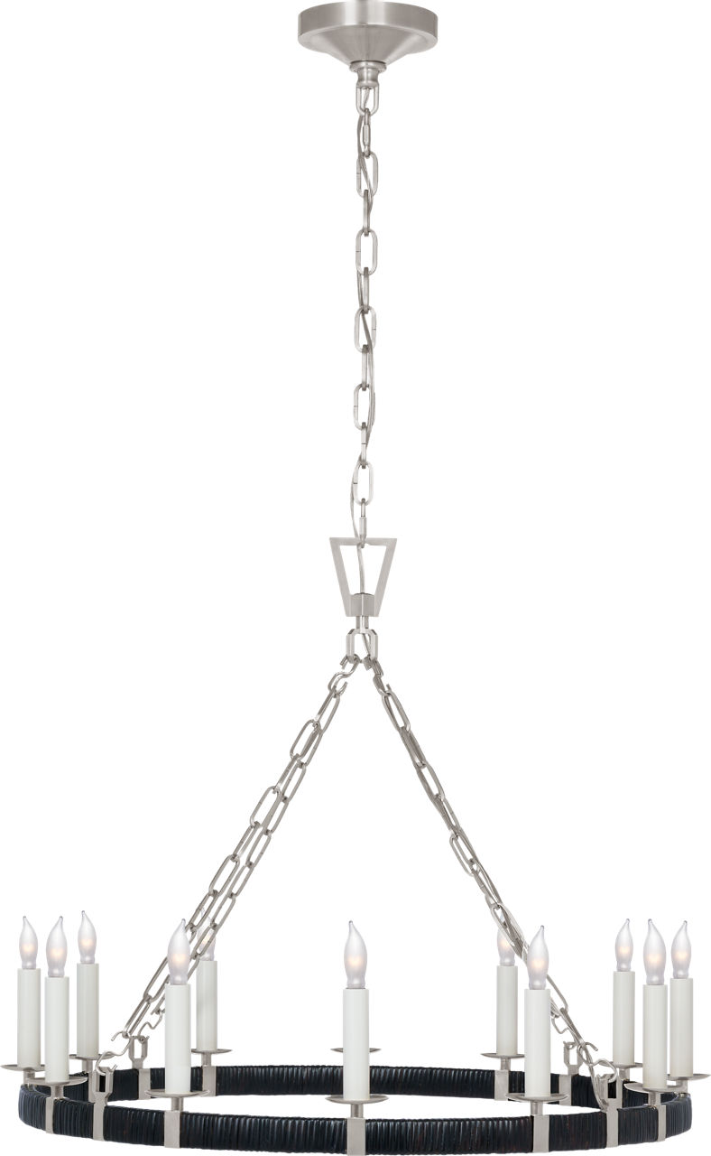 Darlana Medium Wrapped Ring Chandelier in Polished Nickel and Black Rattan