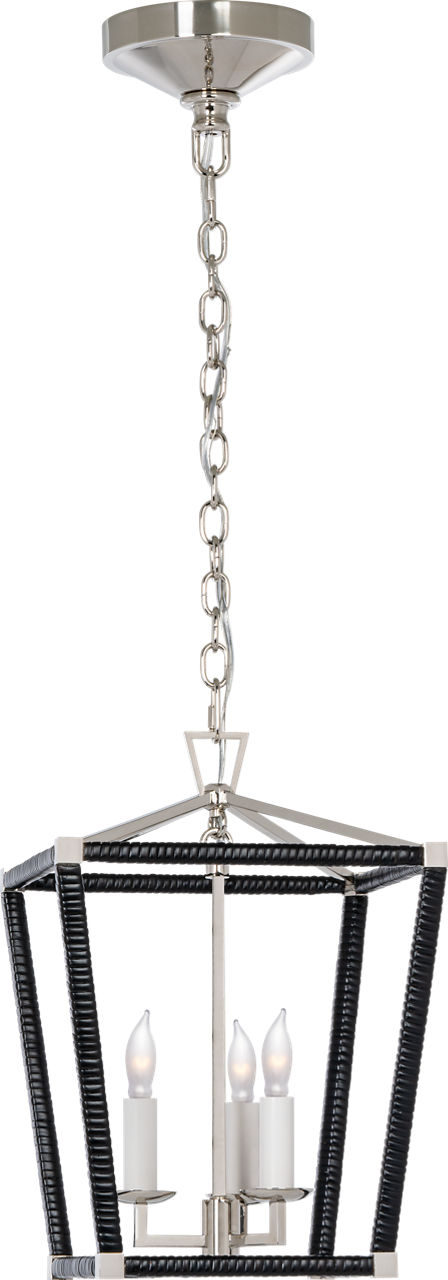 Darlana Mini Wrapped Lantern in Polished Nickel and Black Rattan