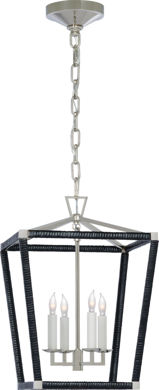Darlana Small Wrapped Lantern in Polished Nickel and Black Rattan