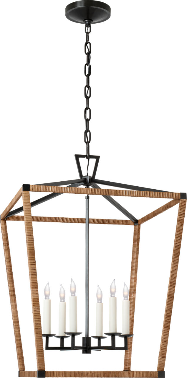 Darlana Large Wrapped Lantern in Aged Iron and Natural Rattan