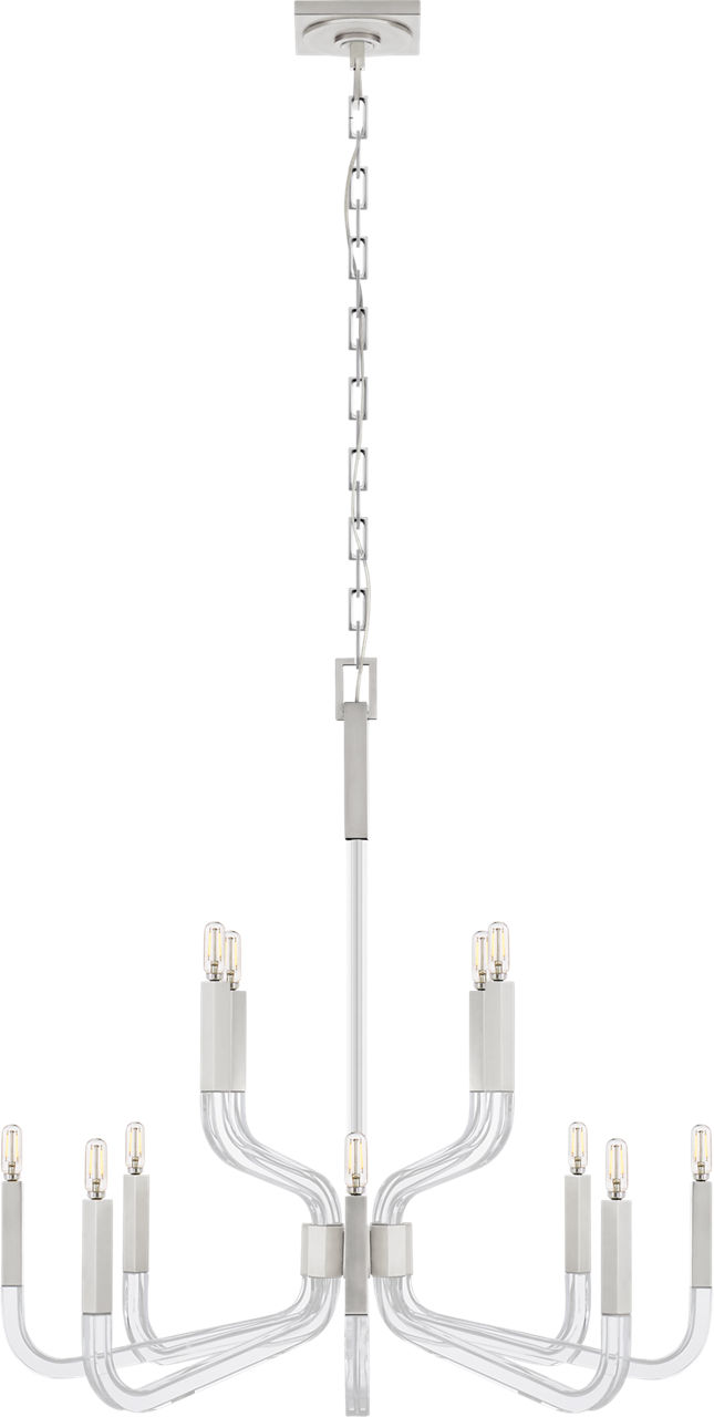 Reagan Medium Two Tier Chandelier in Polished Nickel and Crystal