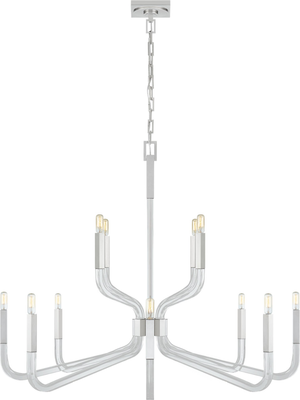Reagan Grande Two Tier Chandelier in Polished Nickel and Crystal