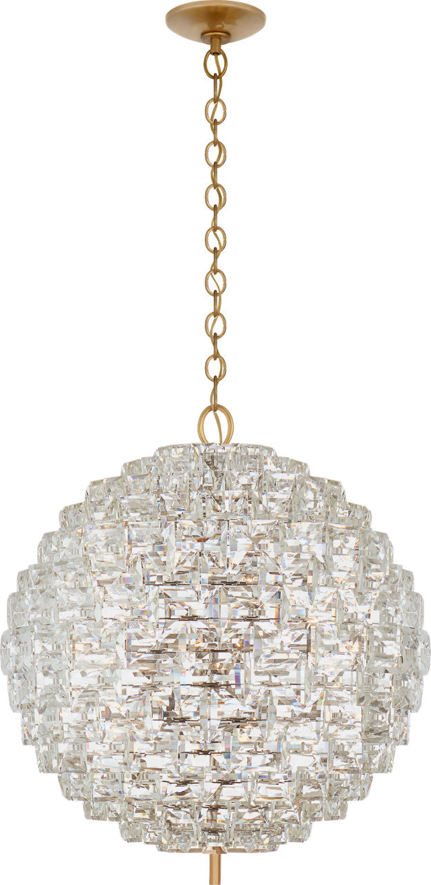 Karina Large Sphere Chandelier in Antique-Burnished Brass and Crystal
