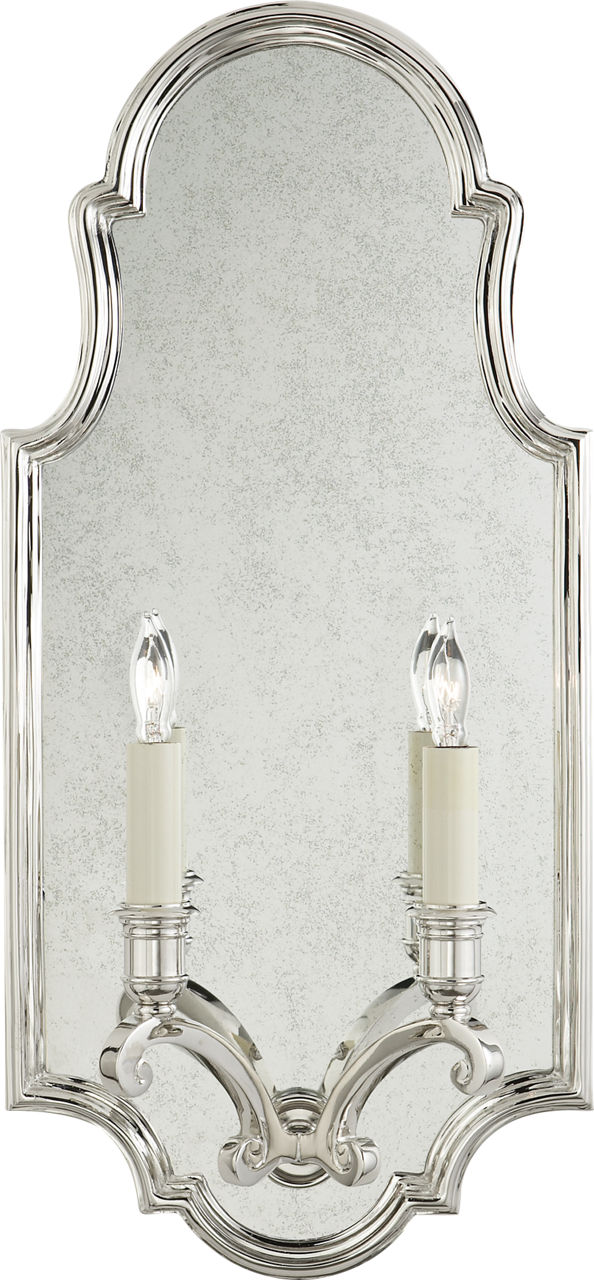 Sussex Medium Framed Double Sconce in Polished Nickel with Antique Mirror