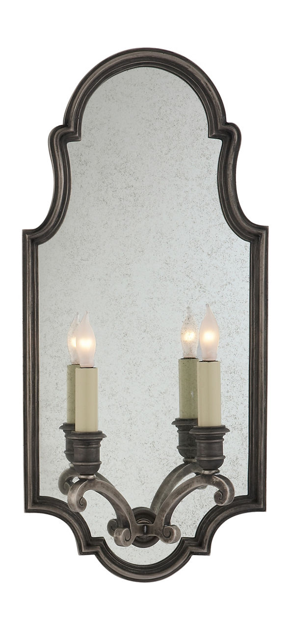Sussex Medium Framed Double Sconce in Sheffield Nickel with Antique Mirror
