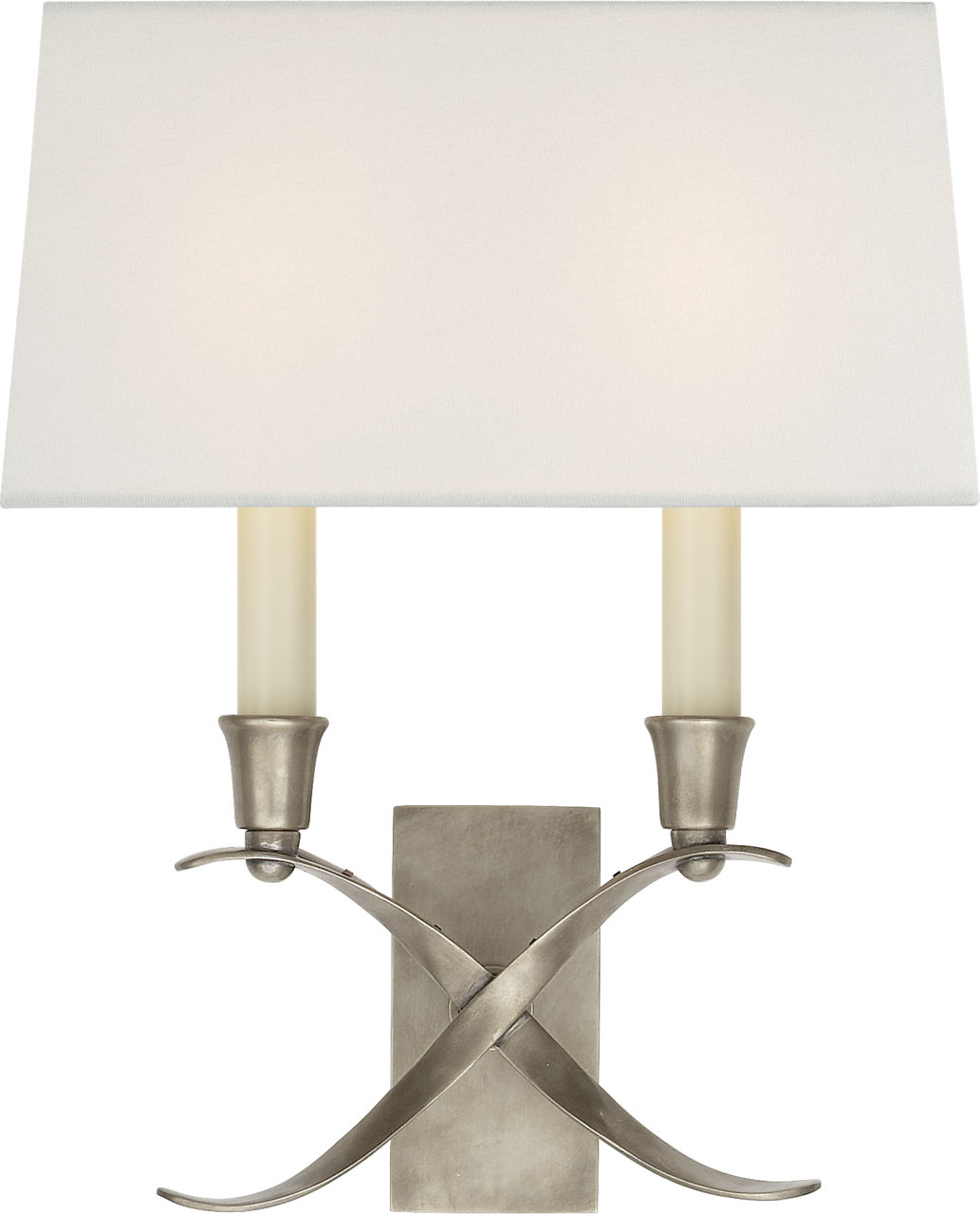 Cross Bouillotte Small Sconce in Antique Nickel with Linen Shade