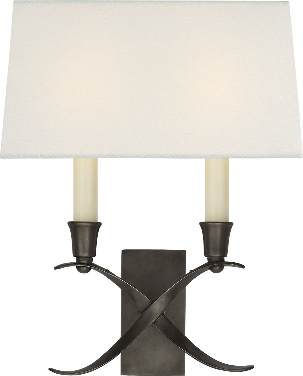 Cross Bouillotte Small Sconce in Bronze with Linen Shade