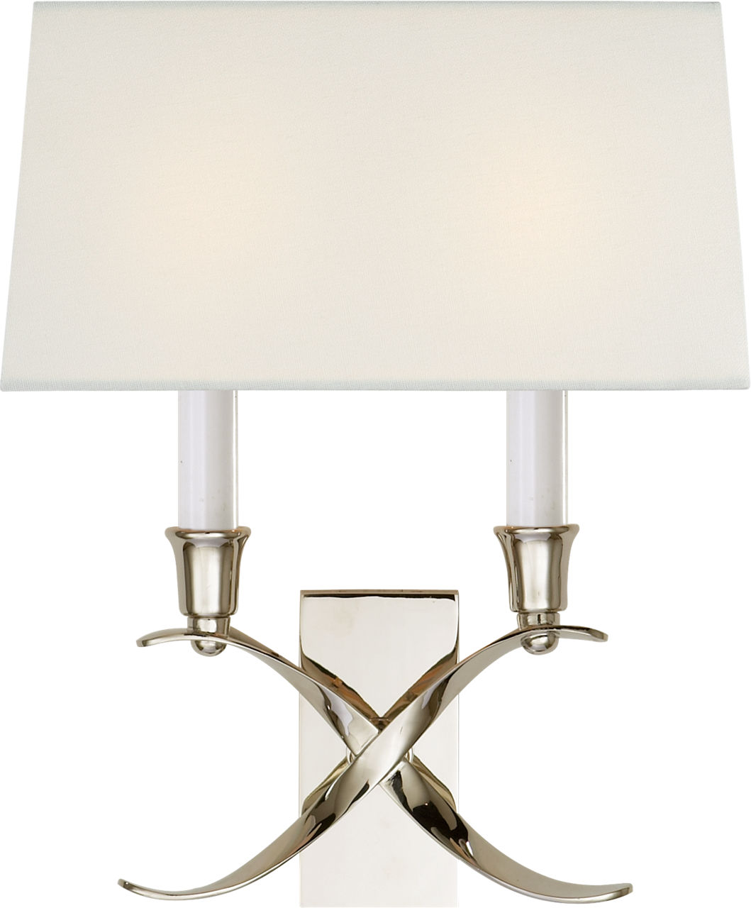 Cross Bouillotte Small Sconce in Polished Nickel with Linen Shade