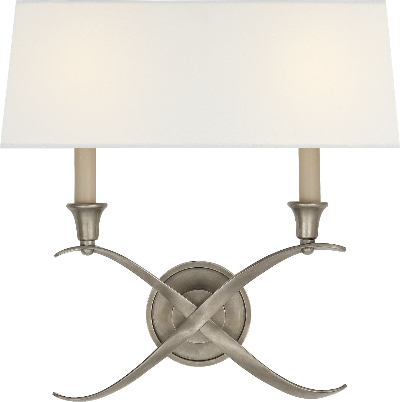 Cross Bouillotte Large Sconce in Antique Nickel with Linen Shade