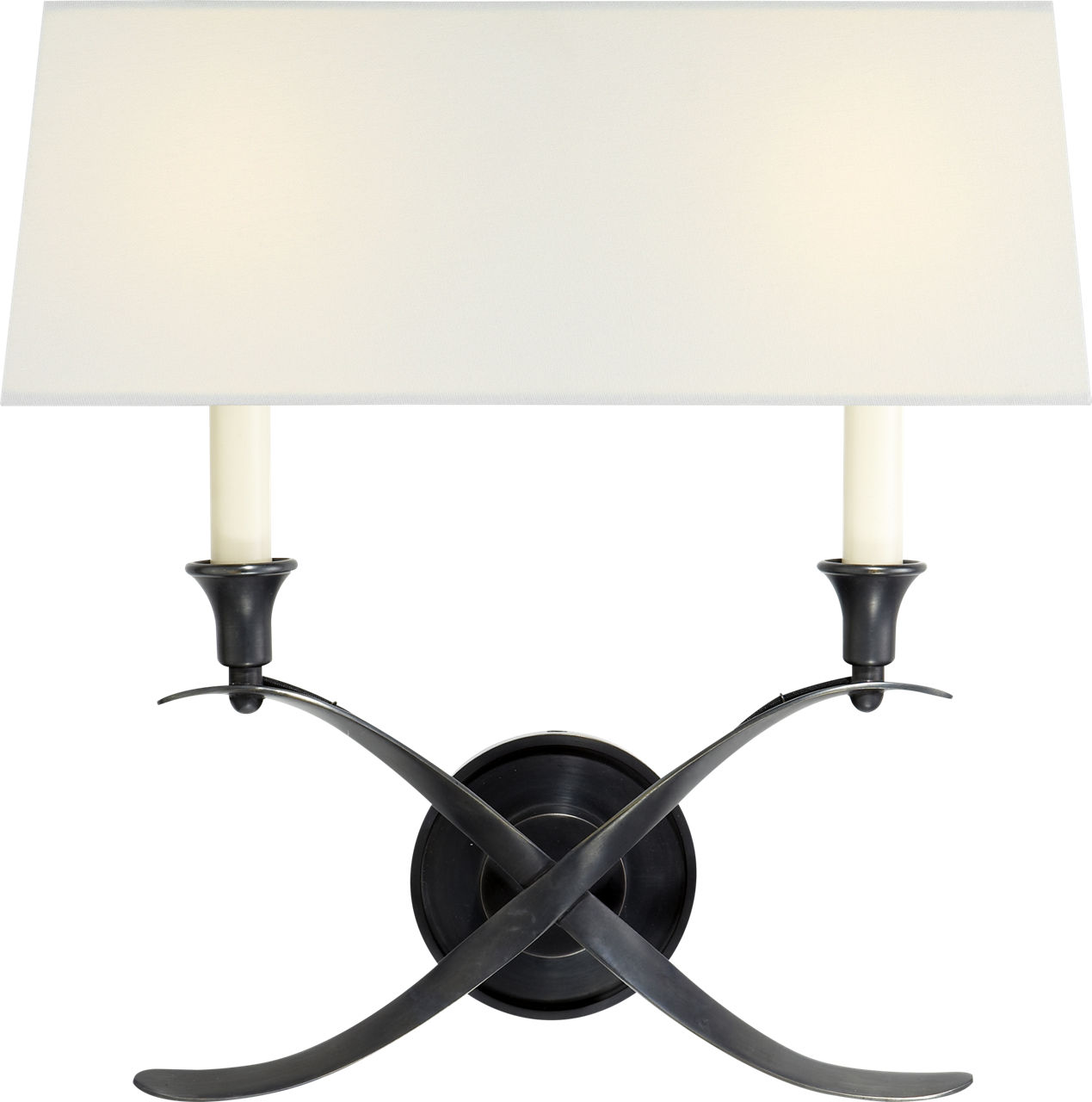 Cross Bouillotte Large Sconce in Bronze with Linen Shade