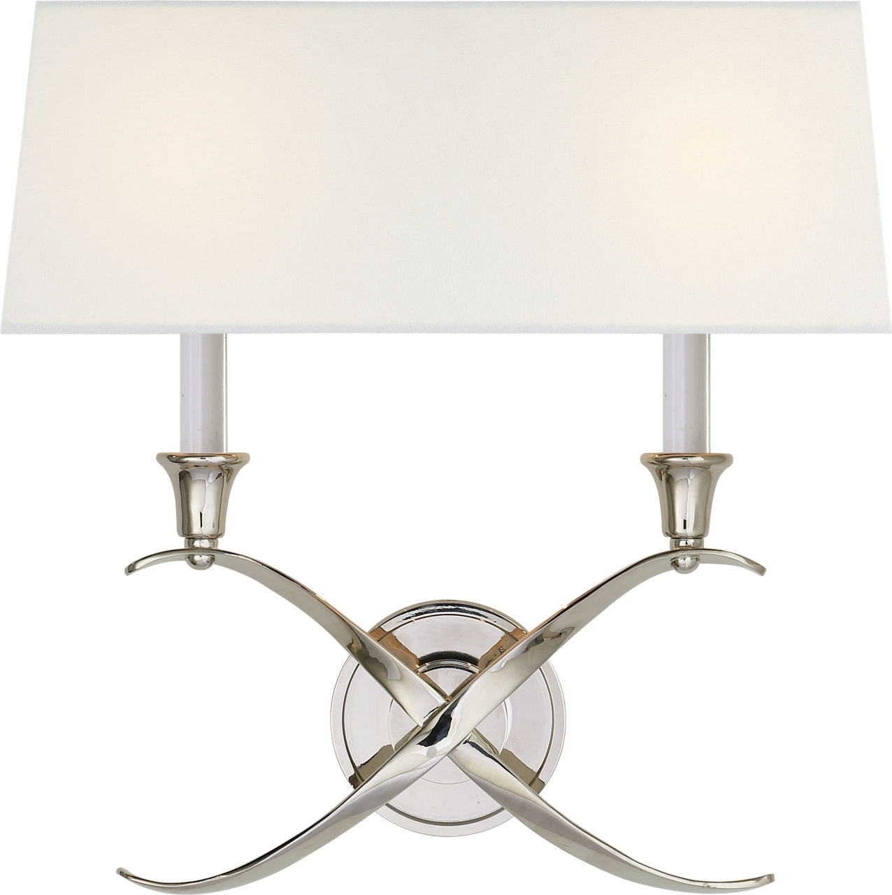 Cross Bouillotte Large Sconce in Polished Nickel with Linen Shade