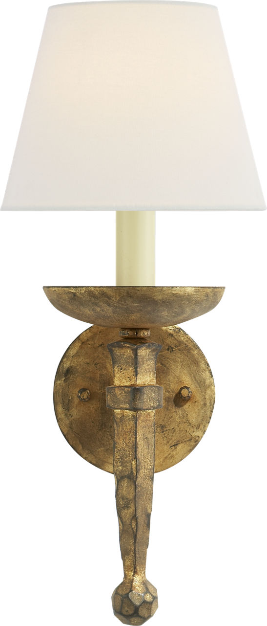 Iron Torch Sconce in Gilded Iron with Linen Shade